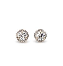 American Jewelry 14k White Gold 1/2ctw Lab Grown Centers with .06ctw Diamond Halo Stud Earrings