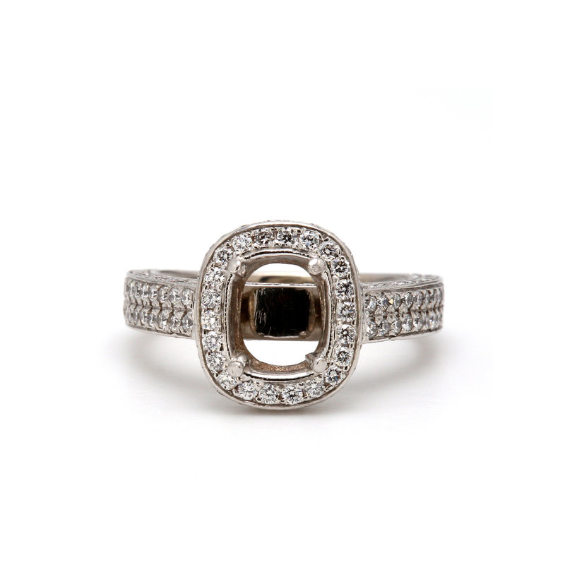 American Jewelry 14k White Gold 2ctw Diamond Cushion Halo Semi Mount Engagement Ring (Size 6)