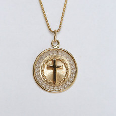 American Jewelry 14K Yellow Gold Vintage Round Accented Cross Charm (Charm Only)