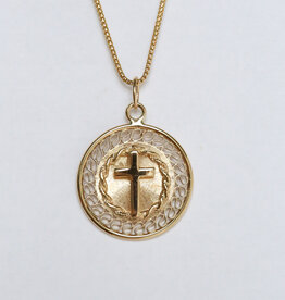 American Jewelry 14K Yellow Gold Vintage Round Accented Cross Charm (Charm Only)