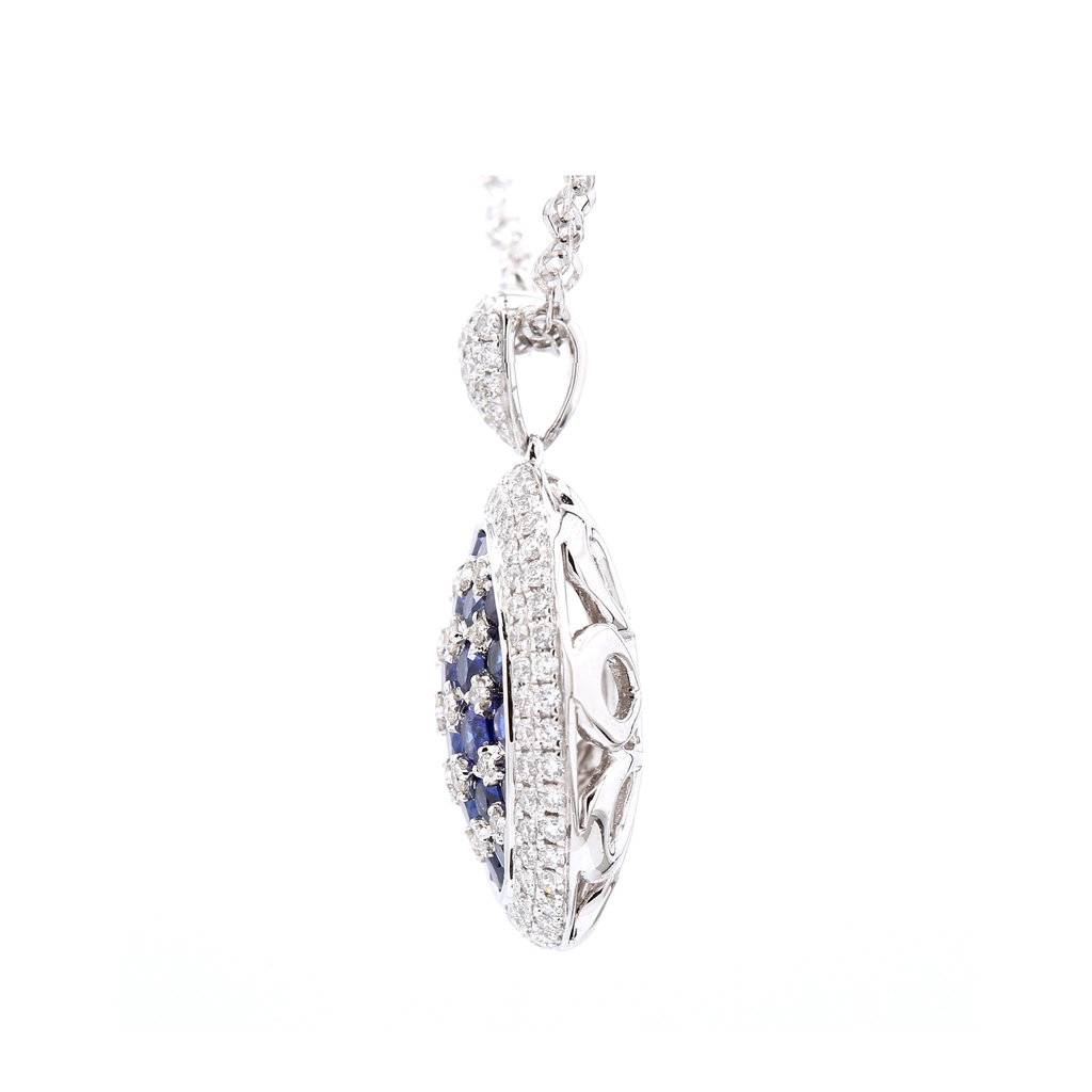 American Jewelry 18k White Gold 1.54ctw Blue Sapphire & .77ctw Diamond Oval Pendant