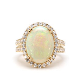 American Jewelry 14k Yellow Gold 5.14ct Opal & 1.22ctw Diamond Oval Halo Ladies Ring (Size 7)