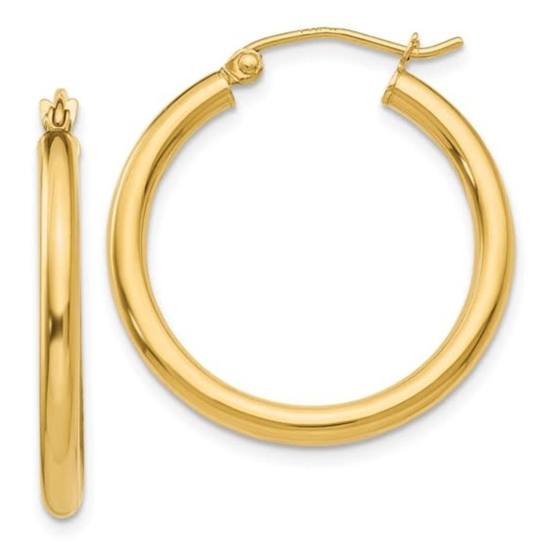 American Jewelry 14k Yellow Gold 2.5x25mm Tube Hoop Earrings