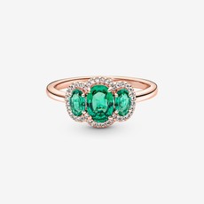 Pandora PANDORA Rose Ring, Three Stone Vintage, Green Crystal & Clear CZ - Size 54