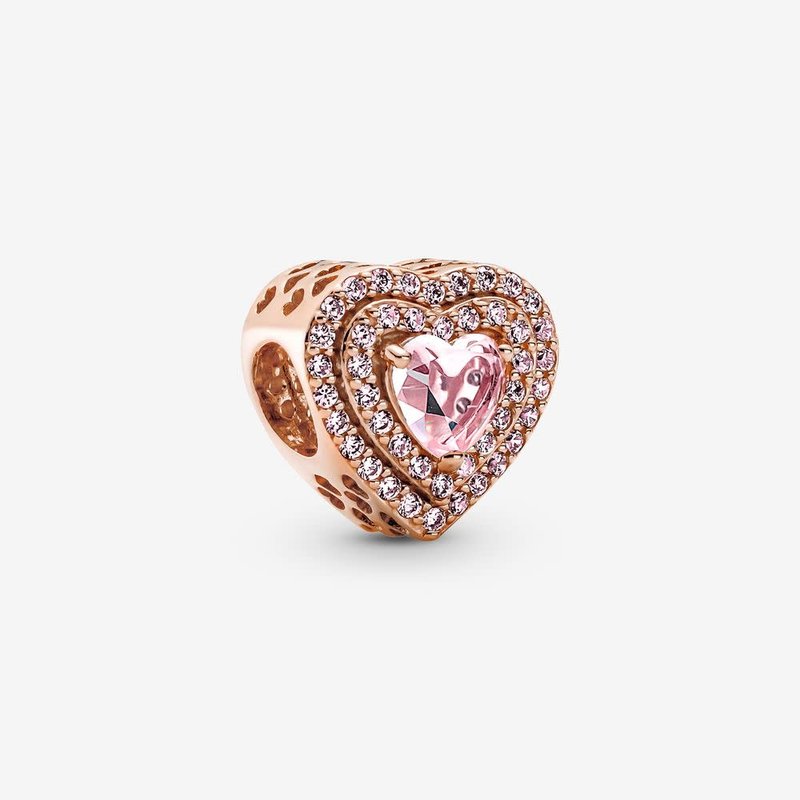 Pandora PANDORA Rose Charm, Sparkling Leveled Hearts, Pink Crystal & CZ