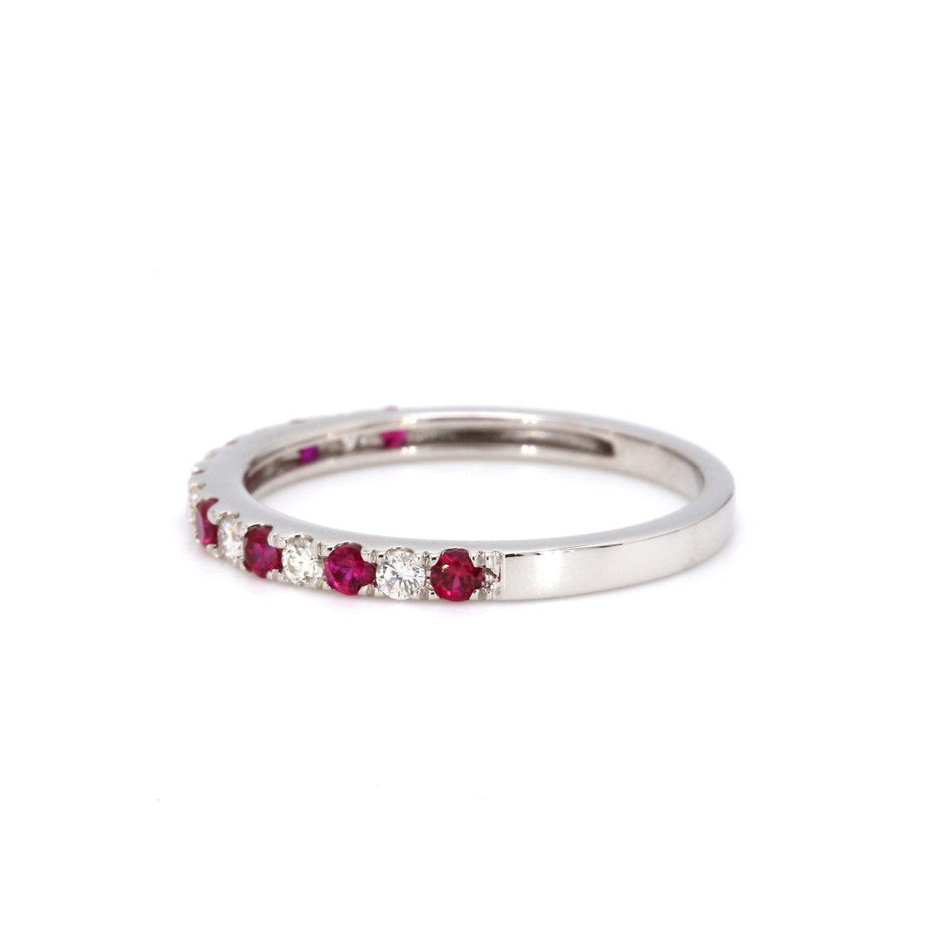 American Jewelry 14k White Gold .30ctw Ruby & .16ctw Diamond Stackable Ladies Band (Size 7)