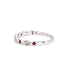American Jewelry 14k White Gold .10ctw Ruby & .10ctw Diamond Scalloped Stackable Ladies Band (Size 6.75)