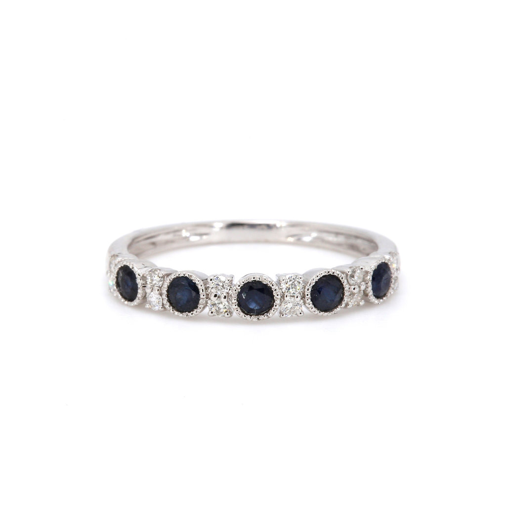 American Jewelry 14k White Gold .40ctw Blue Sapphire & .16ctw Diamond Stackable Ladies Band (Size 6.75)