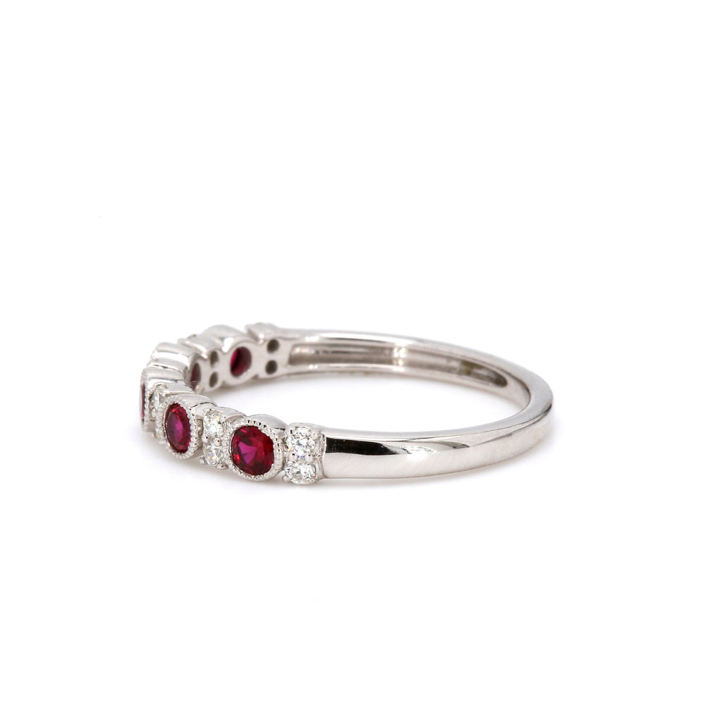 American Jewelry 14k White Gold .40ctw Ruby & .16ctw Diamond Stackable Ladies Band (Size 6.75)