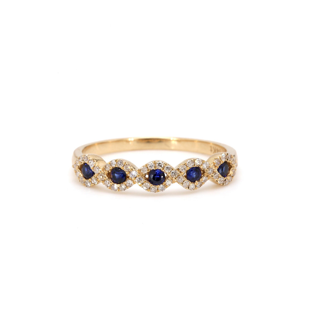 American Jewelry 14k Yellow Gold .20ctw Blue Sapphire & .18ctw Diamond Infinity Ladies Band (Size 7)