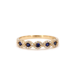 American Jewelry 14k Yellow Gold .20ctw Blue Sapphire & .18ctw Diamond Infinity Ladies Band (Size 7)