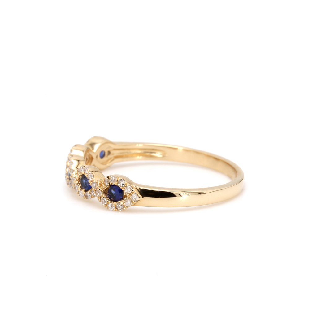 American Jewelry 14k Yellow Gold .20ctw Blue Sapphire & .18ctw Diamond Infinity Ladies Band (Size 7)