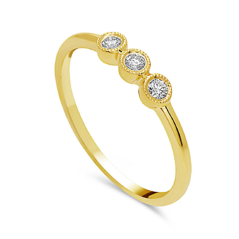American Jewelry 14k Yellow Gold .13ctw Diamond 3 Bezel Stackable Ladies Ring (Size 6.5)