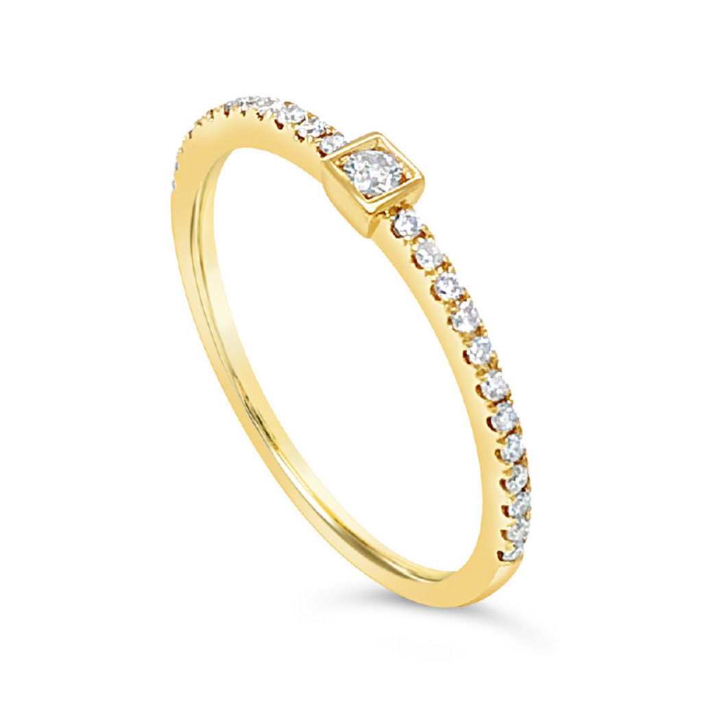 American Jewelry 14k Yellow Gold .16ctw Diamond Square Bezel Stackable Ladies Ring (Size 6.5)