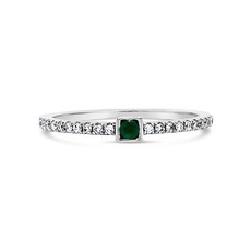 American Jewelry 14k White Gold .06ct Emerald & .13ctw Diamond Square Bezel Stackable Ladies Ring (Size 6.5)