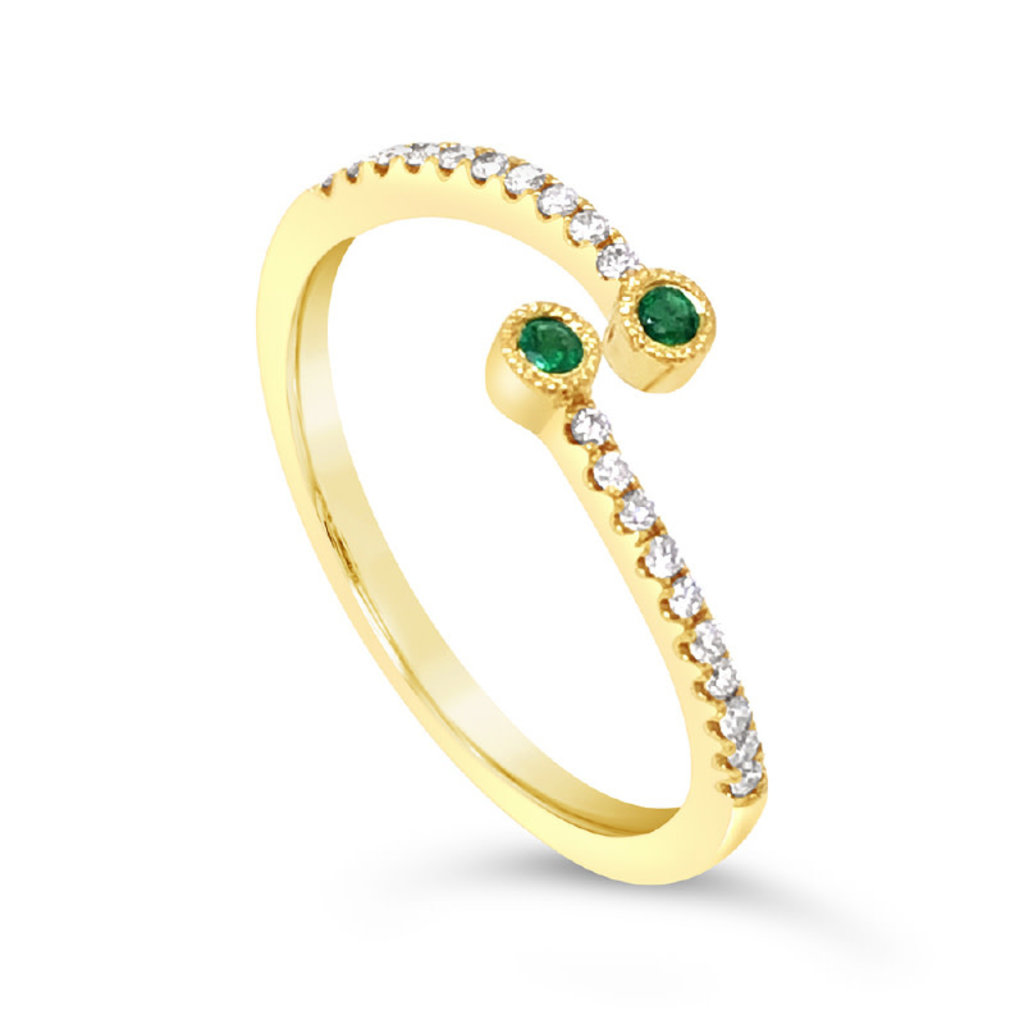 American Jewelry 14k Yellow Gold .04ctw Emerald & .10ctw Diamond Bezel Bypass Ladies Ring (Size 6.5)