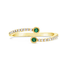 American Jewelry 14k Yellow Gold .04ctw Emerald & .10ctw Diamond Bezel Bypass Ladies Ring (Size 6.5)