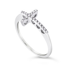 American Jewelry 14k White Gold .10ctw Diamond Sideways Cross Ladies Ring (Size 6.5)
