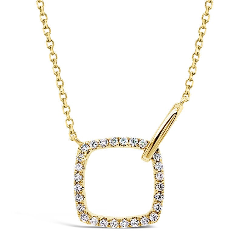 American Jewelry 14k Yellow Gold .18ctw Diamond Square Fashion Necklace (16-18")
