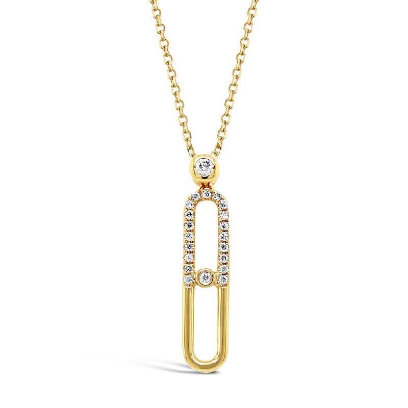 American Jewelry 14k Yellow Gold .10ctw Diamond Paperclip Fashion Pendant (16-18")