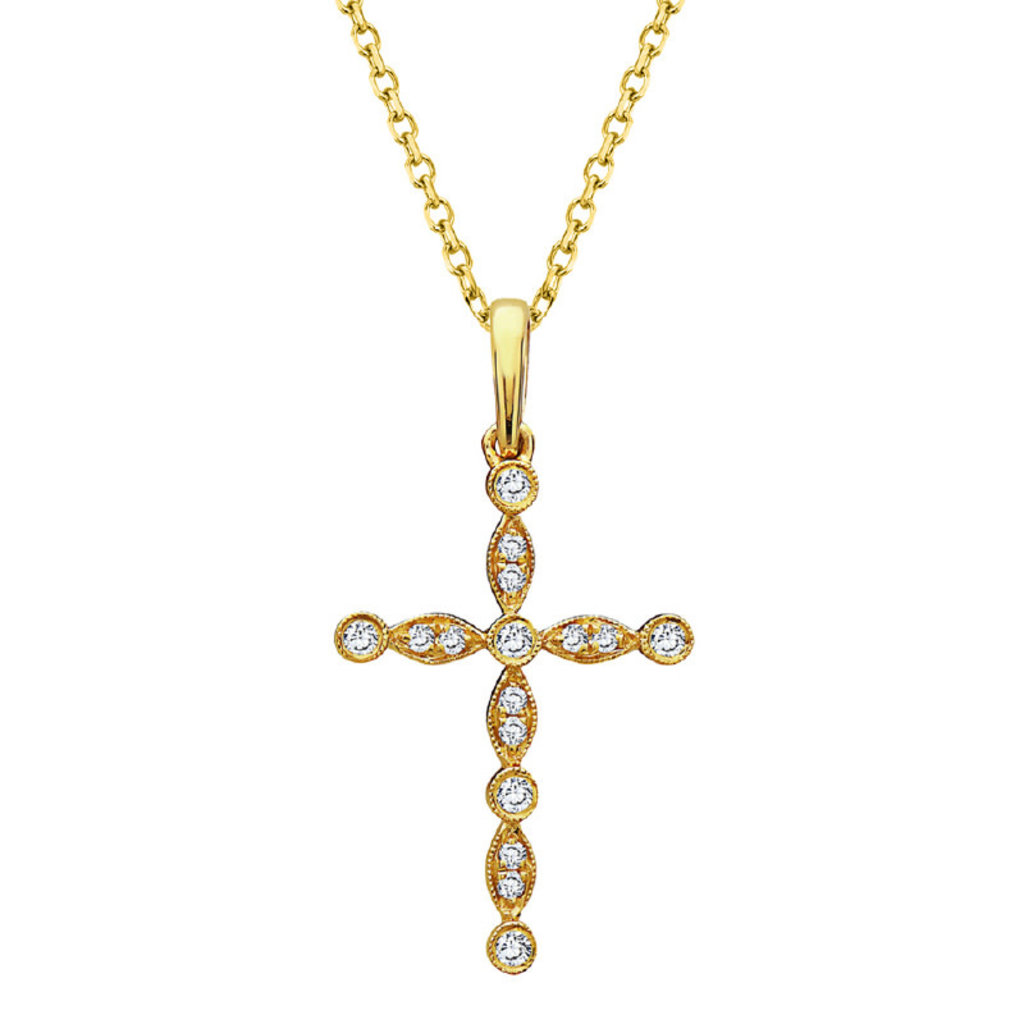 American Jewelry 14k Yellow Gold .27ctw Diamond Milgrain Cross Pendant