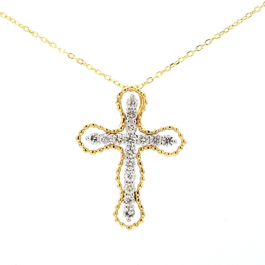 American Jewelry 14k Yellow & White Gold .25ctw Diamond Cross Pendant