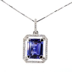 American Jewelry 18k White Gold 3.34ct Tanzanite & .20ctw Diamond Halo Pendant