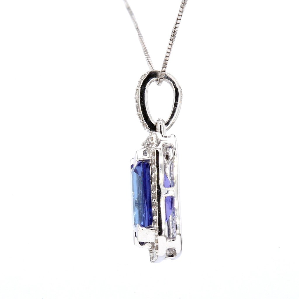 American Jewelry 18k White Gold 3.34ct Tanzanite & .20ctw Diamond Halo Pendant