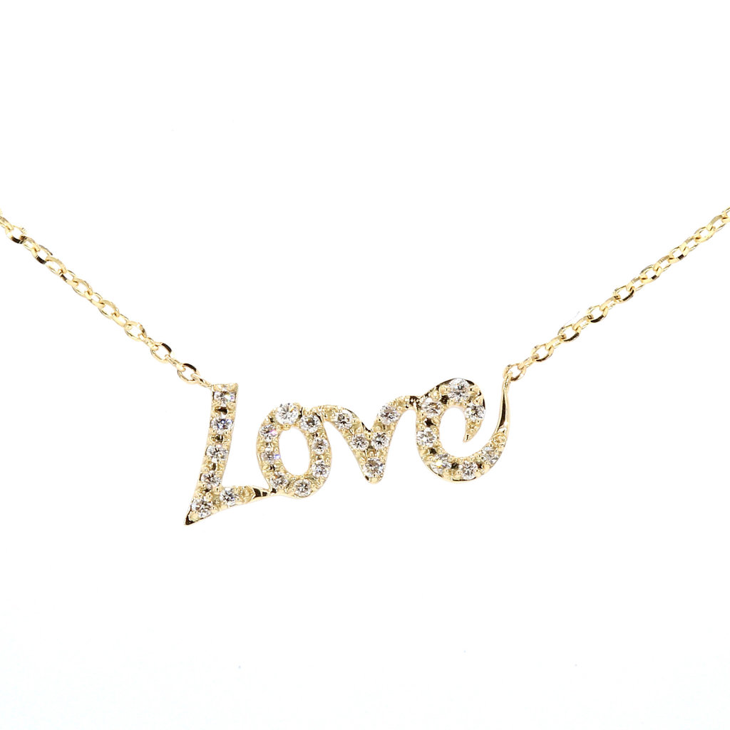 American Jewelry 14k Yellow Gold .12ctw Diamond Love Necklace