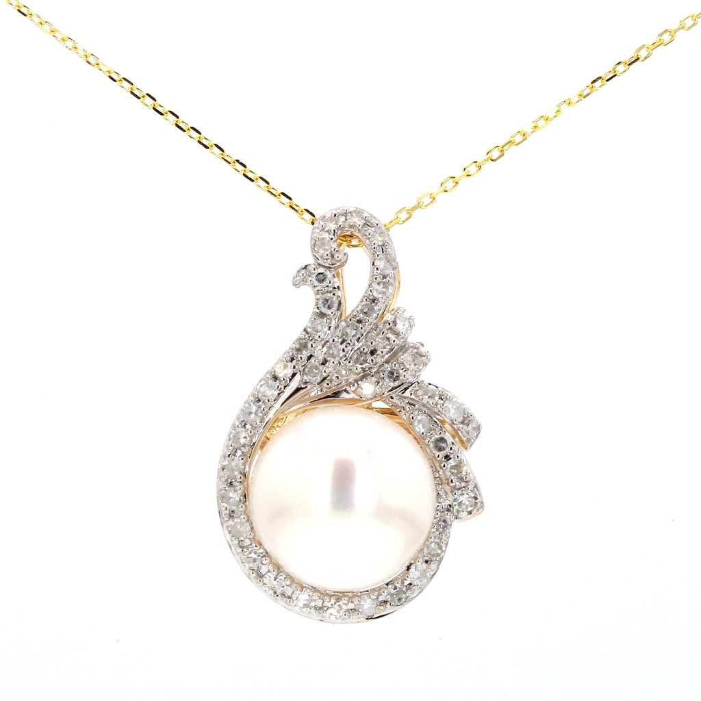 American Jewelry 14k Yellow Gold 9.5mm Pearl & .30ctw Diamond Pendant