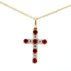 American Jewelry 14k Yellow Gold .30ctw Ruby & .24ctw Diamond Cross Pendant