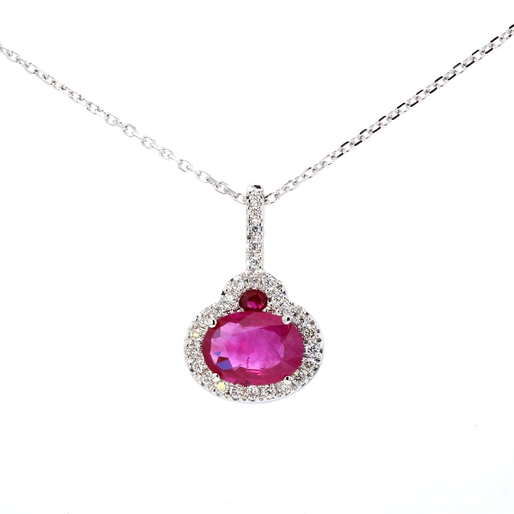 American Jewelry 14k White Gold 1.15ctw Ruby & .11ctw Diamond Pendant