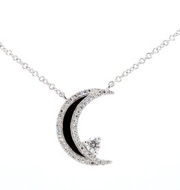American Jewelry 14k White Gold .18ctw Diamond Crescent Moon Necklace