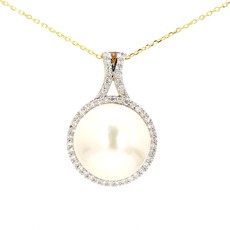 American Jewelry 14k Yellow Gold 12mm Pearl & .28ctw Diamond Pendant