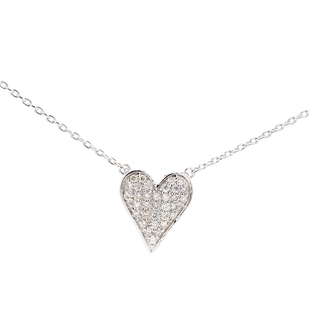American Jewelry 14k White Gold .15ctw Pave' Diamond Heart Necklace