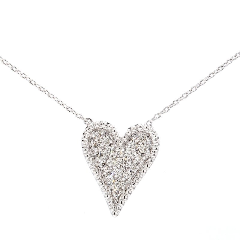 American Jewelry 14k White Gold .24ctw Pave' Diamond Heart Necklace