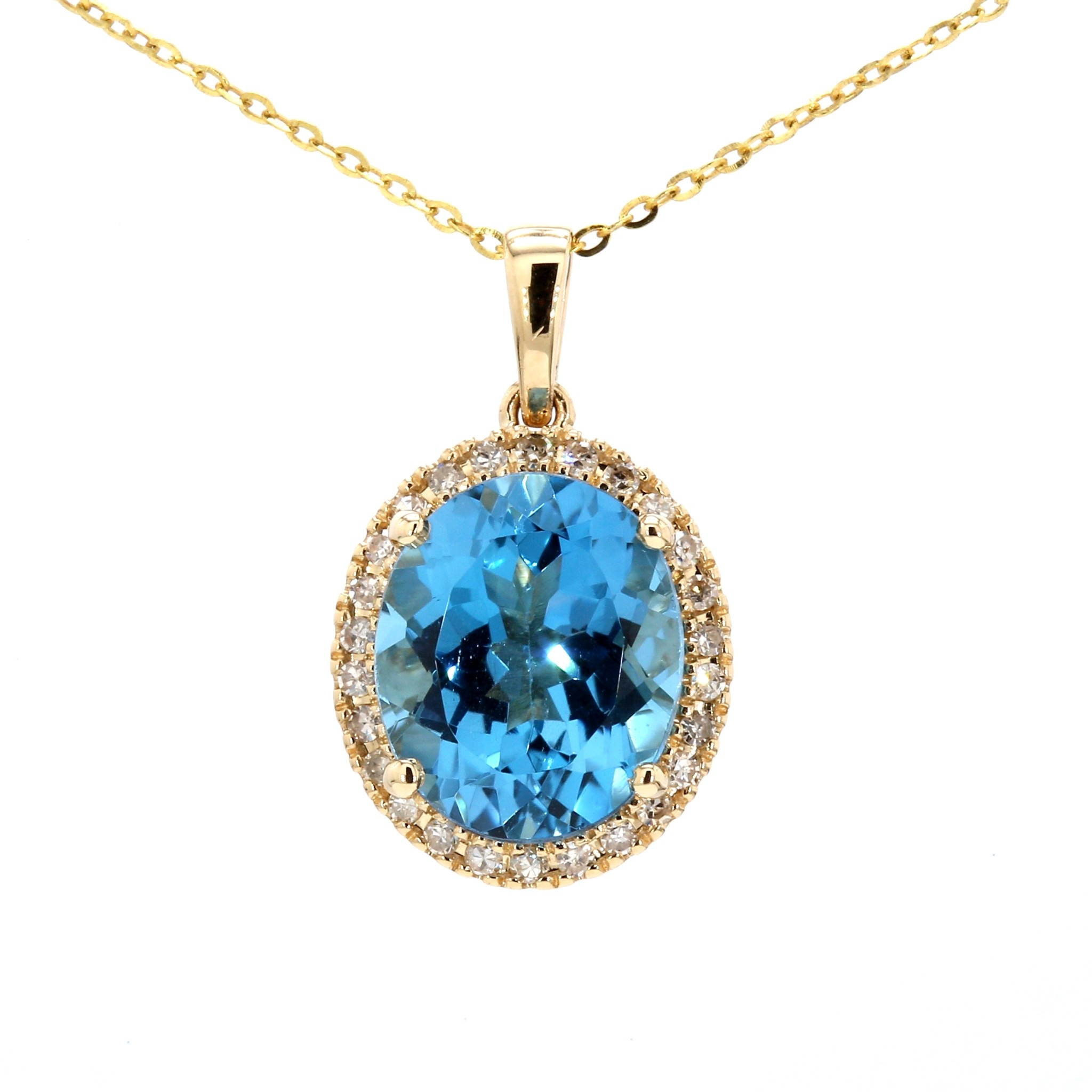 14k Yellow Gold Oval Blue Topaz Diamond Halo