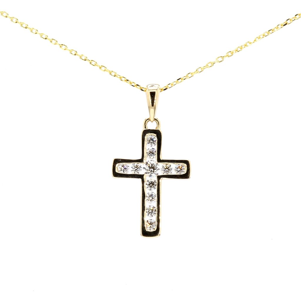 American Jewelry 14k Yellow Gold .16ctw Diamond Channel Cross Pendant