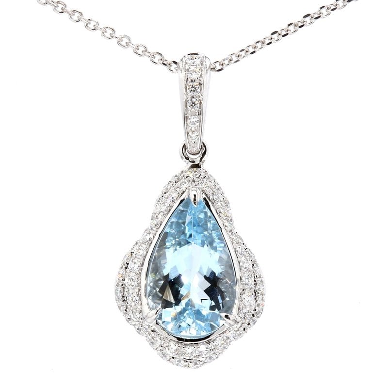 American Jewelry 14k White Gold 2.89ct Pear Aquamarine & .45ctw Diamond Pendant