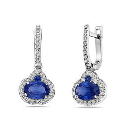 American Jewelry 14k White Gold 2.27ctw Blue Sapphire & .25ctw Diamond Dangle Earrings