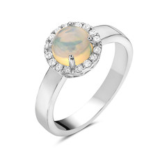 American Jewelry 14k White Gold .88ct Opal & .15ctw Diamond Halo Ladies Ring (Size 6.25)