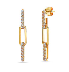 American Jewelry 14k Yellow Gold .39ctw Pave' Diamond Paperclip Link Earrings