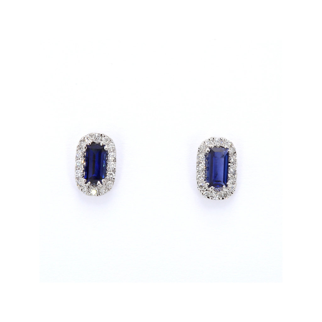 American Jewelry 10k White Gold .50ctw Created Blue Sapphire & .13ctw Diamond Halo Earrings