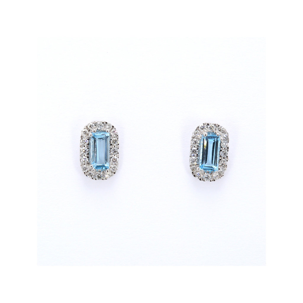 American Jewelry 10k White Gold .50ctw Blue Topaz & .14ctw Diamond Halo Earrings