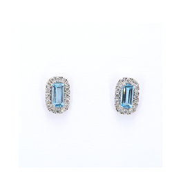American Jewelry 10k White Gold .50ctw Blue Topaz & .14ctw Diamond Halo Earrings