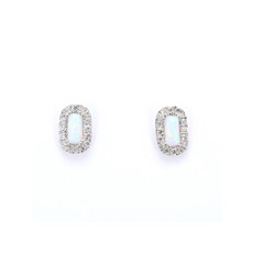 American Jewelry 10k White Gold .17ctw Created Opal & .14ctw Diamond Halo Earrings