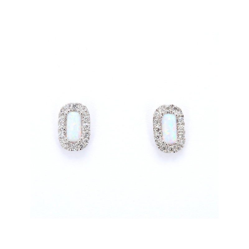 American Jewelry 10k White Gold .17ctw Lab Grown Opal & .14ctw Diamond Halo Earrings