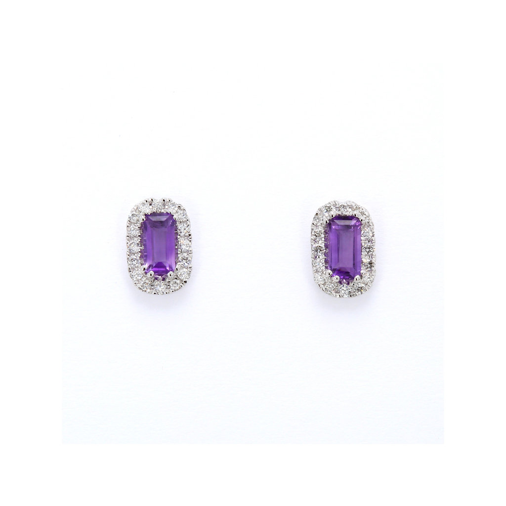 American Jewelry 10k White Gold .38ctw Amethyst & .14ctw Diamond Halo Earrings