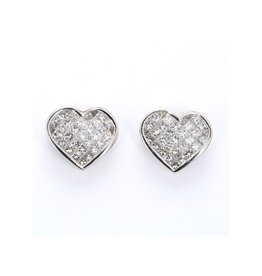 American Jewelry 18k White Gold 1.4ctw Princess Cut Diamond Heart Earrings