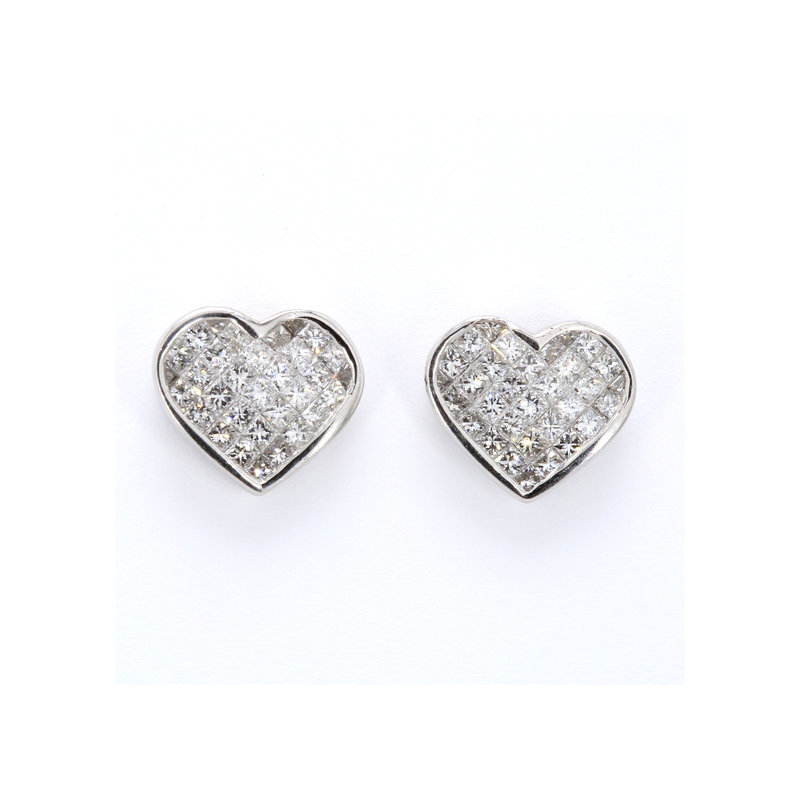 American Jewelry 18k White Gold 1.4ctw Princess Cut Diamond Heart Earrings